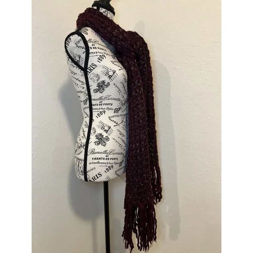INC International Concepts Burgundy Knit Scarf Fringe Casual Office Fall Autumn